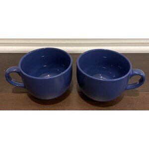 Pier 1 Blue Oversized Jumbo‎ Coffee Latte Soup Mug Mugs Set Of 2 Thailand